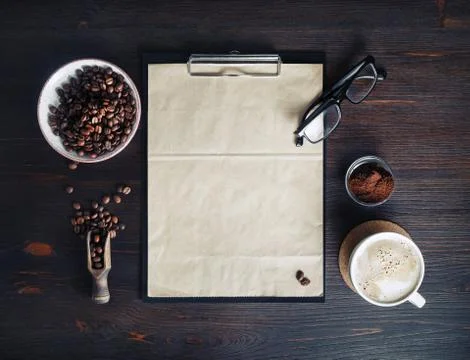 Coffee and blank menu Stock Photos