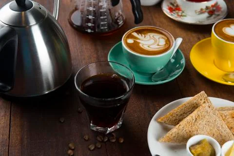 Coffee and breakfast items Stock Photos
