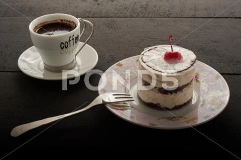 Coffee And Cake With Cherry