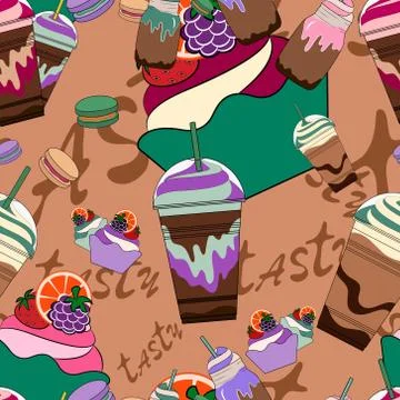 Coffee and cake Seamless Pattern. Vector illustration. 스톡 일러스트