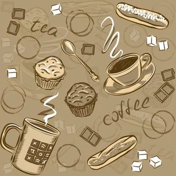 Coffee and cake seamless pattern.Vector illustration. Stock Illustration