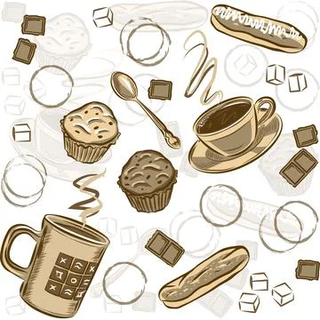 Coffee and cake seamless pattern.Vector illustration. Stock Illustration