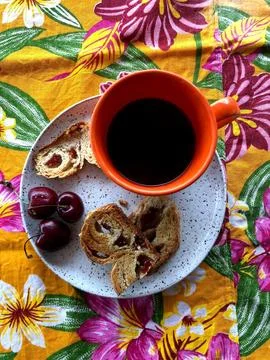Coffee and cherries Stock Photos
