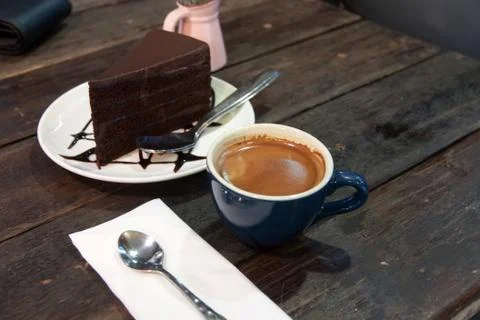 Coffee and chocolate cake Stock Photos
