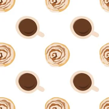 Coffee and Cinnamon seamless pattern. Vector illustration in cartoon style. イラスト素材
