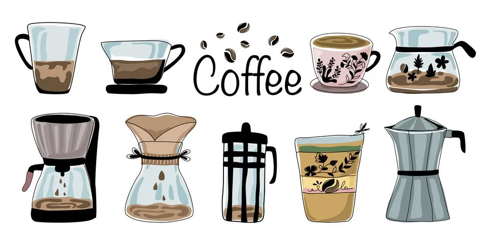 Coffee and coffee maker Illustrazione stock