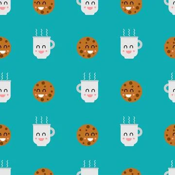 Coffee and cookies couple pattern seamless. Baby fabric texture Illustrazione stock