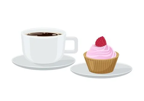 Coffee and Cupcake with Cream Vector Illustration Stock Illustration