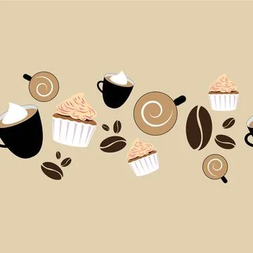 Coffee and cupcake seamless pattern illustration Illustrazione stock
