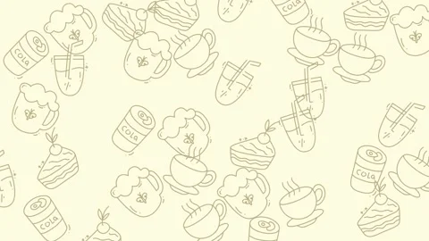 Coffee and Dessert Doodle Pattern Background for Cafe Menu. Stock Footage 321856685