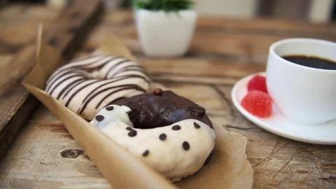 Coffee and donuts Stock Footage 85004424