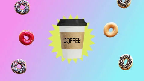 Coffee and donuts. motion design. Abstract colorful animation Stock Footage 117362732