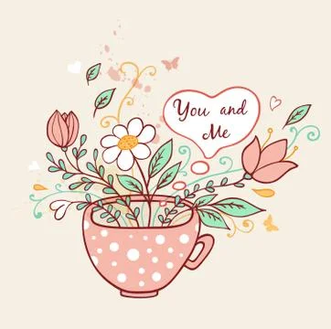 Coffee and flowers Stock Illustration