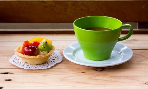 Coffee and Fruit pie 스톡 사진