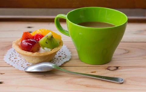 Coffee and Fruit pie 스톡 사진