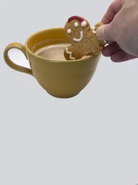 Coffee and Ginger Bread man Biscuit Stock Photos