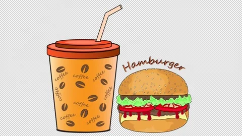 Coffee and a hamburger on a blank background. 스톡 동영상 156336413