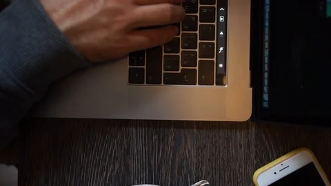 Coffee and laptop, programming flat lay Stock Footage 104516083