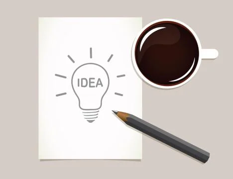 Coffee and light bulb idea drawing Stock-Illustration