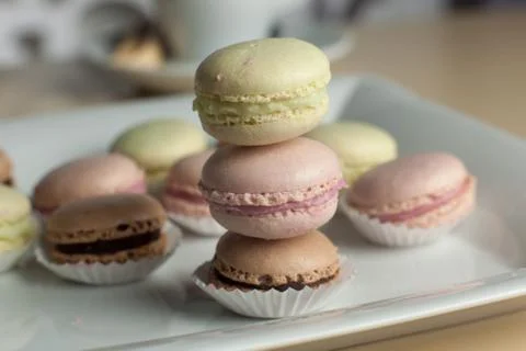 Coffee and macaroons on table close-up Stock Photos