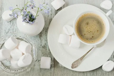 Coffee and marshmallows Stock Photos