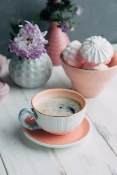 Coffee and marshmallows Stock Photos