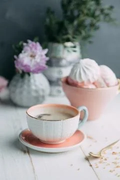 Coffee and marshmallows Stock Photos