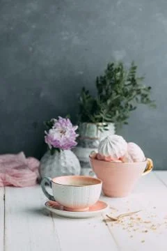 Coffee and marshmallows Stock Photos
