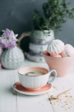 Coffee and marshmallows Stock Photos