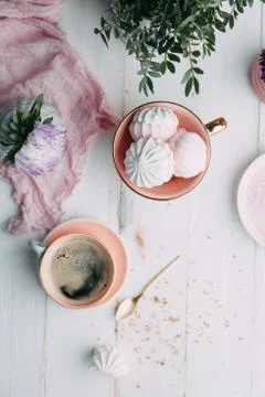 Coffee and marshmallows Stock Photos