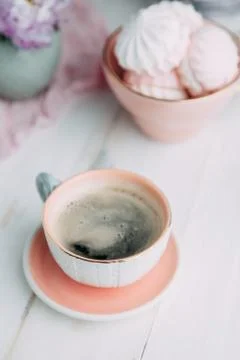 Coffee and marshmallows Stock Photos