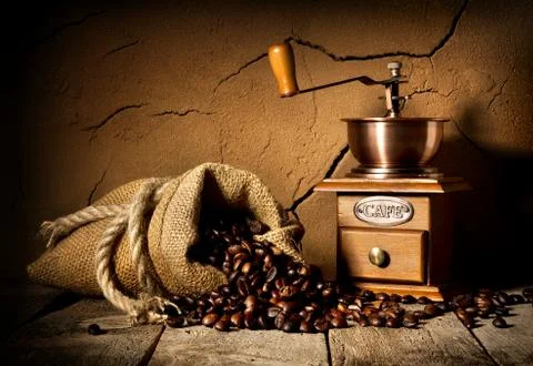 Coffee and mill Stock Photos