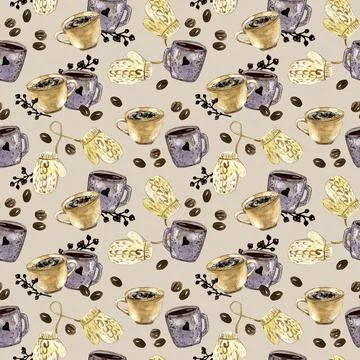 Coffee and mitterns cozy pattern Stock Illustration