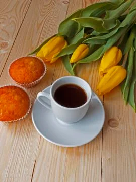 Coffee and muffins on the table 写真素材