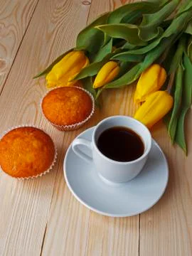 Coffee and muffins on the table 写真素材