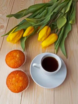 Coffee and muffins on the table 写真素材