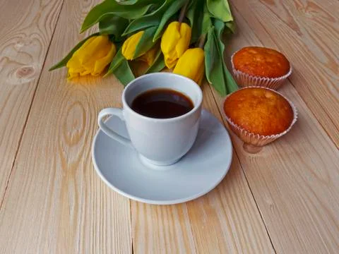 Coffee and muffins on the table 写真素材