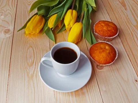Coffee and muffins on the table 写真素材