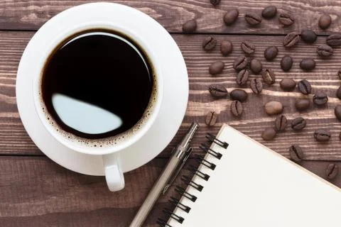 Coffee and note blank on top view Stock Photos