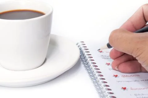 Coffee and  notebook. Fotos de archivo