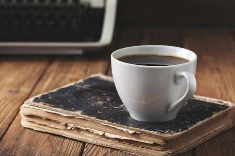 Coffee and old typewriter Stock Photos