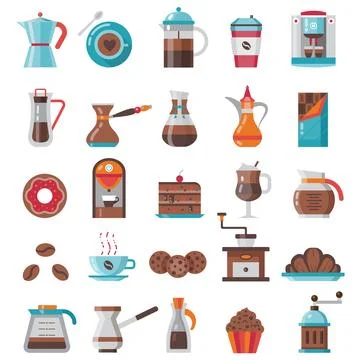 Coffee and Pastry Flat Design Icon Set Stock Illustration