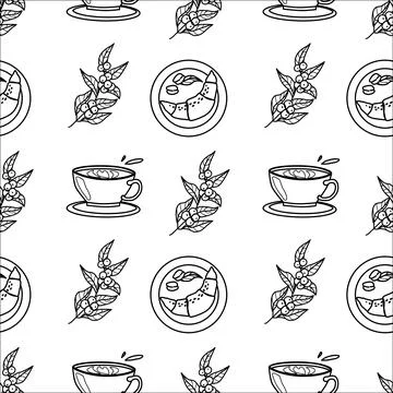 Coffee and pastry pattern design for cafe decor and menu art 스톡 일러스트