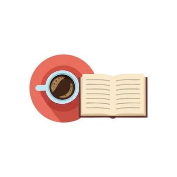 (Coffee and Reading Time Flat Design. Overhead view of a comforting hot dri.. Stock Illustration