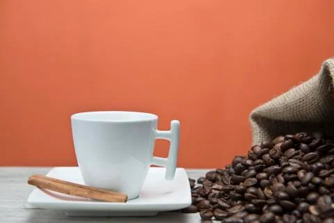 Coffee and a sack of beans. Stock Photos