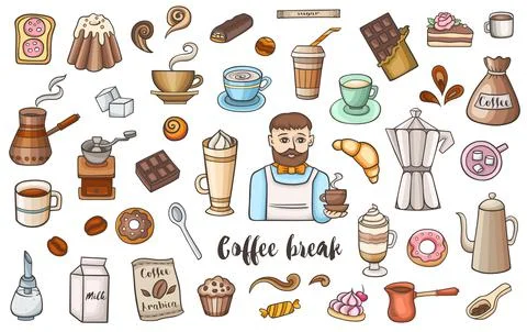 Coffee and sweets vector doodles Stock Illustration