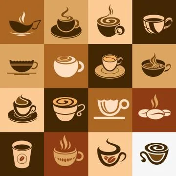Coffee and tea cup set, vector icon collection Illustrazione stock