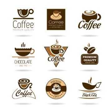 Coffee and tea cup set, vector icon collection Stock Illustration