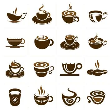 Coffee and tea cup set, vector icon collection Illustrazione stock