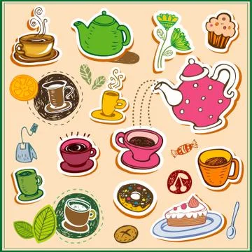 Coffee and tea design elements Stockillustratie